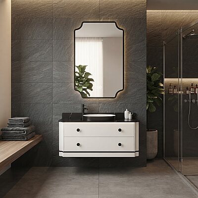Aquanil Adria Banyo Dolap Takımı 100cm Beyaz-Siyah - AQUANİL