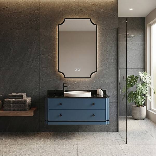 Aquanil Adria Banyo Dolap Takımı 100cm Kraliyet Mavisi-Siyah - 1