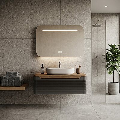 Aquanil Ardino Banyo Dolap Takımı 110cm Antrasit-Kayın - AQUANİL