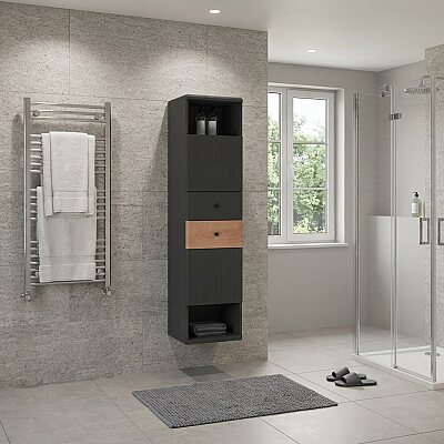 Aquanil Belissimo Banyo Boy Dolabı 46 cm Antrasit-Kayın - AQUANİL