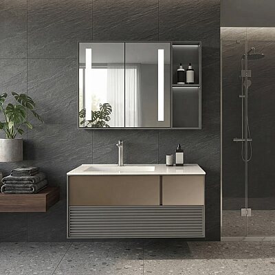 Aquanil Boneta Banyo Dolap Takımı 100cm Antrasit-Spectrum Rose - AQUANİL