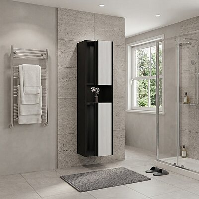 Aquanil Sable Banyo Boy Dolabı 40cm Siyah-Beyaz - AQUANİL
