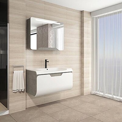 Aquanil Tales Banyo Dolap Takımı 100cm Retro Gümüş-Beyaz - AQUANİL