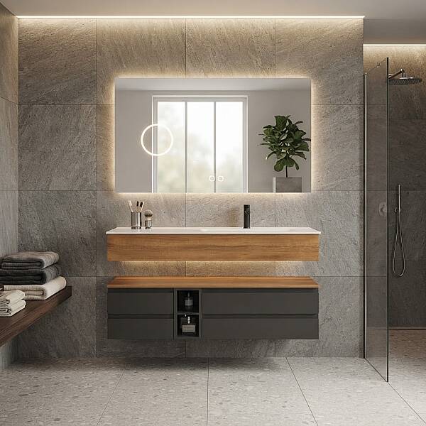 Aquanil Vision Banyo Dolap Takımı 120cm Antrasit-Kayın - 1