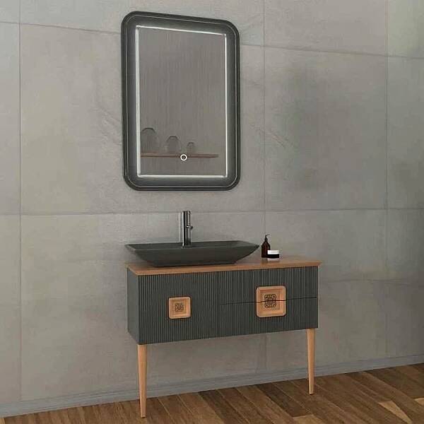 Aquanil Zürih Banyo Dolabı 100 cm Antrasit-Kayın - 1