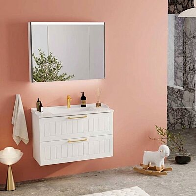 Badella Beta Banyo Dolap Takımı 100cm Beyaz BETA 55100 V53 - BADELLA