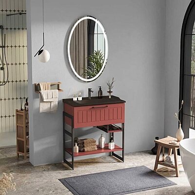 Badella Beta Banyo Dolap Takımı 85cm Kırmızı BETA 2885 V54 - BADELLA