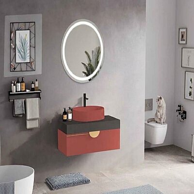 Badella Luna Banyo Dolap Takımı 100cm Kırmızı LUNA 28100 V54 - BADELLA