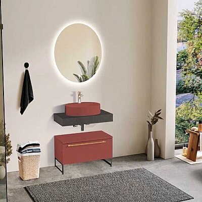 Badella Mona Banyo Dolap Takımı 100cm Kırmızı MONA 2885 V54 - BADELLA