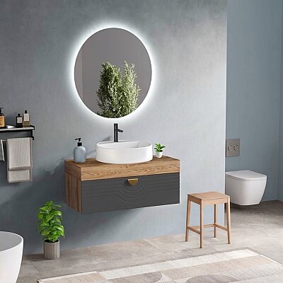 Badella Omega Banyo Dolap Takımı 100cm Antrasit OMEGA 28100 V51 - BADELLA