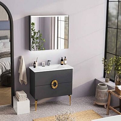Badella Polo Banyo Dolap Takımı 100cm Antrasit Polo 55100 V52 - BADELLA