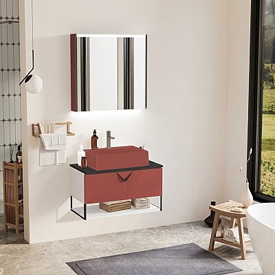 Badella Vesta Banyo Dolap Takımı 85cm Kırmızı VESTA 2885 V51 - BADELLA