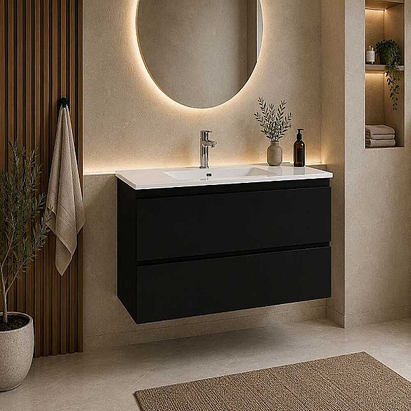 Creavit Alinda Lavabo Dolabı 100 Cm Parlak Siyah - 1
