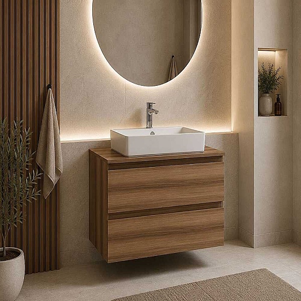 Creavit Alinda Lavabo Dolabı 80 Cm Parlak Açık Ceviz - 1