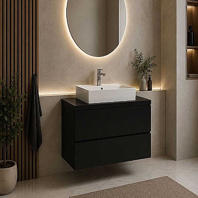 Creavit Alinda Lavabo Dolabı 80 Cm Parlak Siyah - CREAVİT