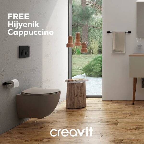 Creavit Free Rim-Off Asma Klozet Cappuccino FE322 + Duck Klozet Kapağı - 1