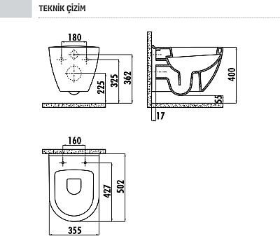 Creavit Terra Asma Klozet D.li Ext.Byz TP325 + Duck DP.YK. Byz. Klozet Kapağı - 2