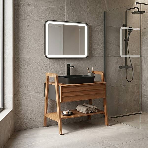 Creavit Truva Lavabo Dolabı 80 cm Siyah - 1