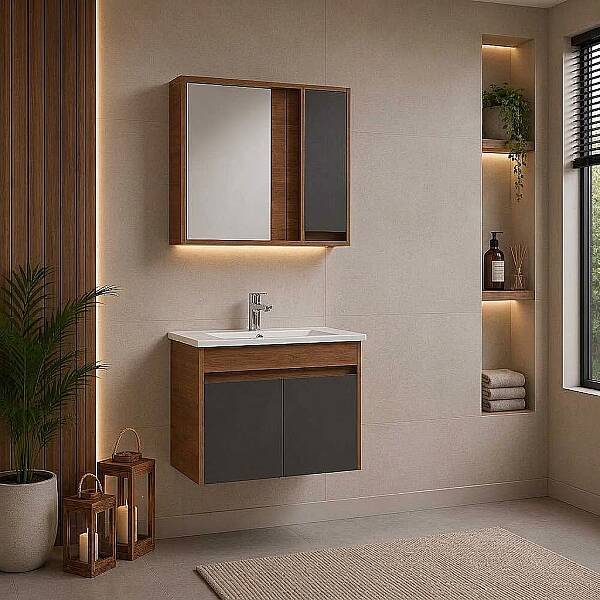 Kalay Alaska Banyo Dolabı Takımı 80cm Ceviz - 1