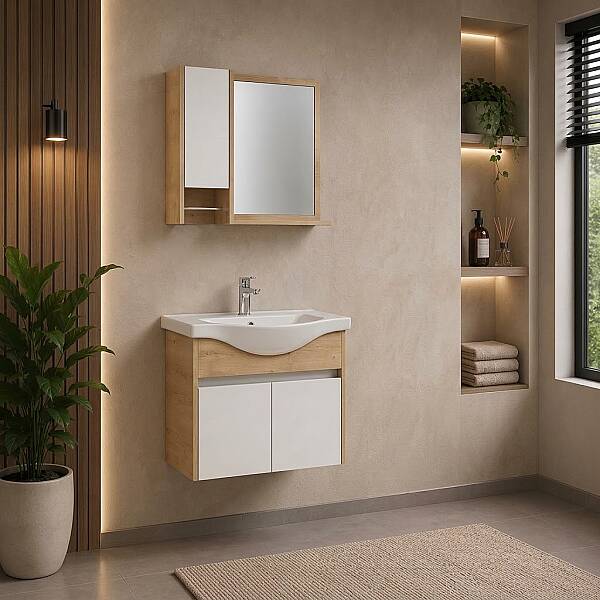 Kalay Alto Banyo Dolabı Takımı 80cm Meşe - 1