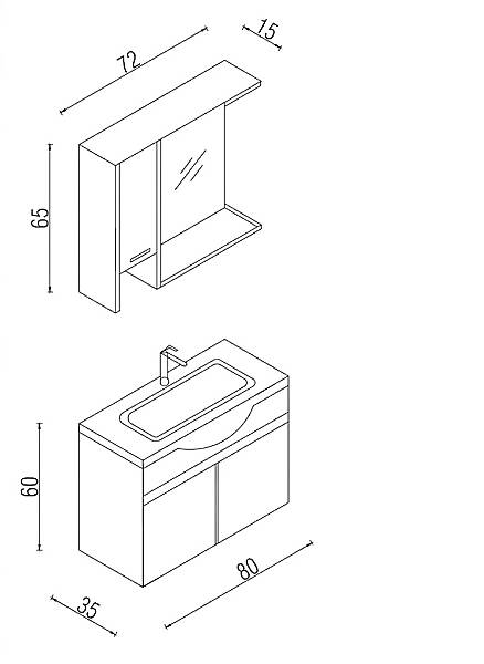 Kalay Alto Banyo Dolabı Takımı 80cm Meşe - 3