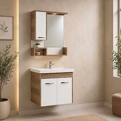 Kalay Arda Banyo Dolabı Takımı 65cm Meşe - KALAY