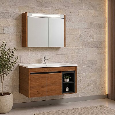 Kalay Athena Banyo Dolabı Takımı 85cm Ceviz - KALAY