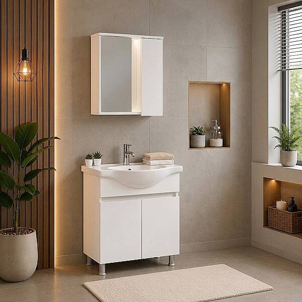 Kalay Buse Banyo Dolabı Takımı 65cm Beyaz - 1
