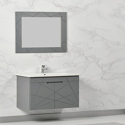 Kalay Geo Banyo Dolabı Takımı 85cm Gri - KALAY
