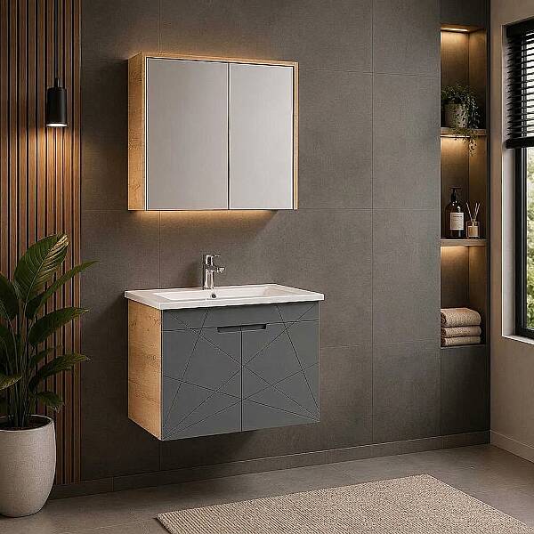 Kalay Giza Banyo Dolabı Takımı 80cm Gri - 1