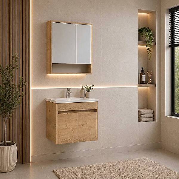 Kalay Kayra Banyo Dolabı Takımı 65cm Meşe - 1