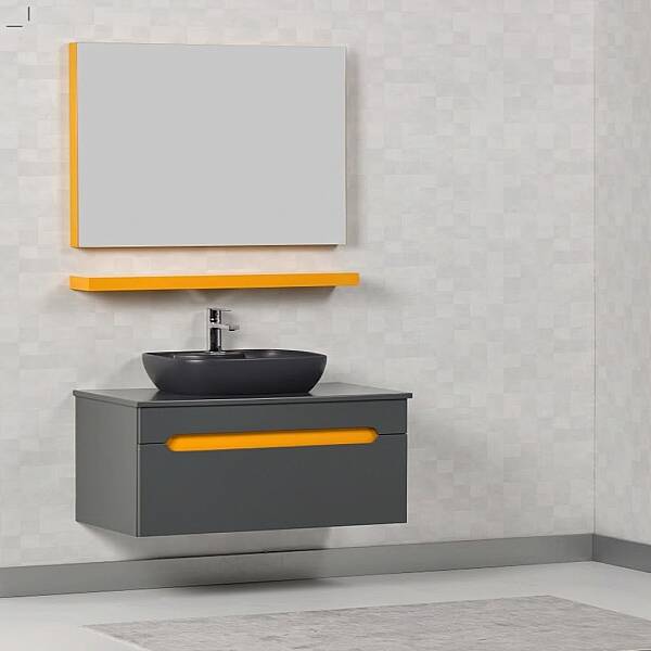 Kalay Libra Banyo Dolabı Takımı 90cm Antrasit-Hardal - 1