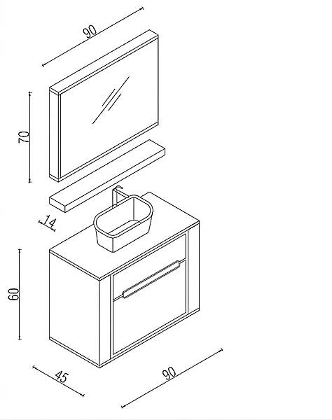 Kalay Libra Banyo Dolabı Takımı 90cm Antrasit-Hardal - 3