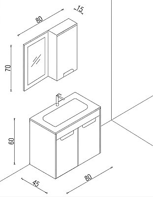 Kalay Madrid Banyo Dolabı Takımı 80cm Gri - 3