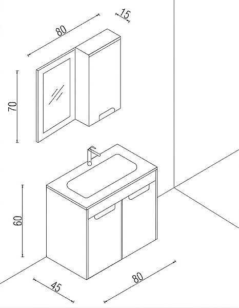 Kalay Madrid Banyo Dolabı Takımı 80cm Gri - 3