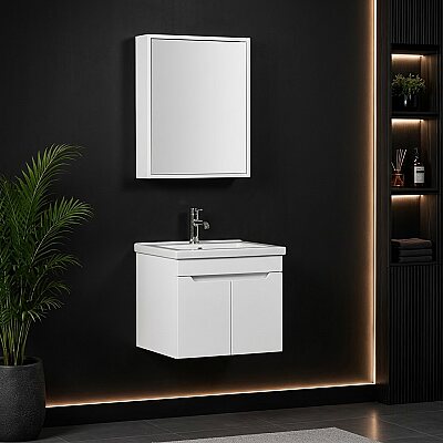Kalay Natural Banyo Dolabı Takımı 55cm Beyaz - KALAY