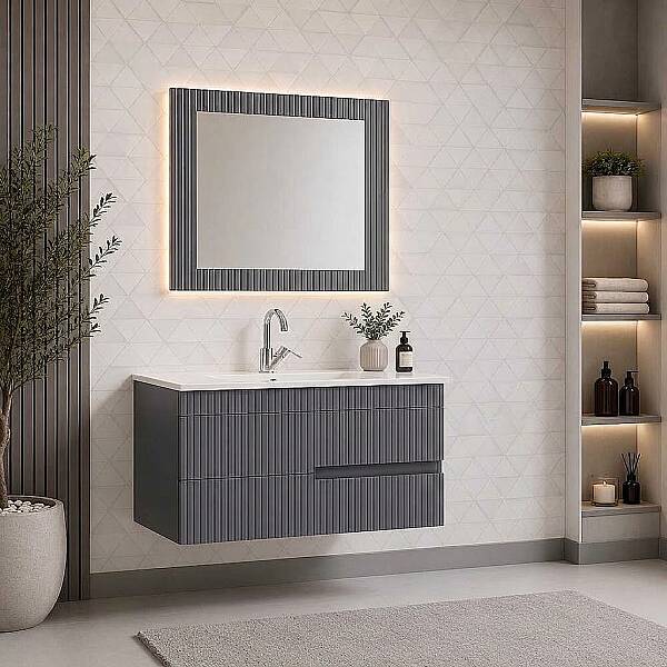 Kalay Ruby Banyo Dolabı Takımı 100cm Gri - 1