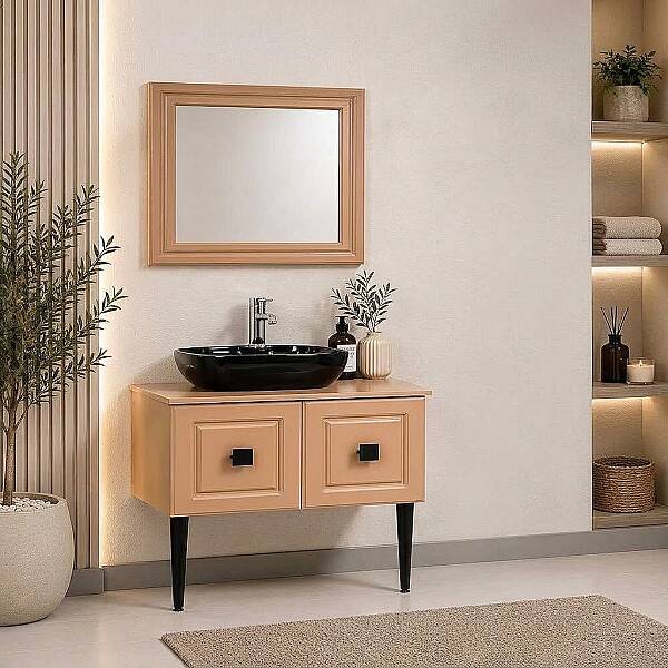 Kalay Şebboy Banyo Dolabı Takımı 80cm Cappuccino - 1