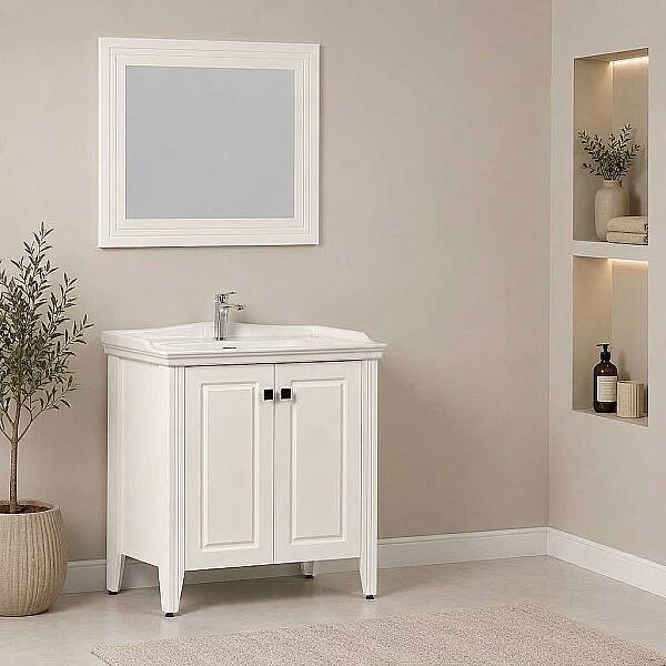 Kalay Tango Banyo Dolabı Takımı 80cm Krem - 1