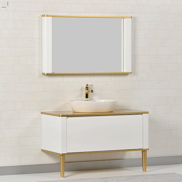 Kalay Vita Banyo Dolabı Takımı 100cm Altın-Beyaz - 1