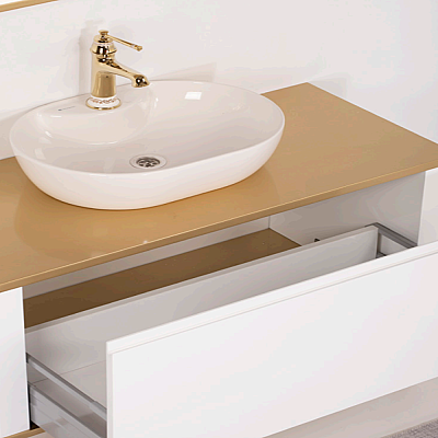 Kalay Vita Banyo Dolabı Takımı 100cm Altın-Beyaz - 2
