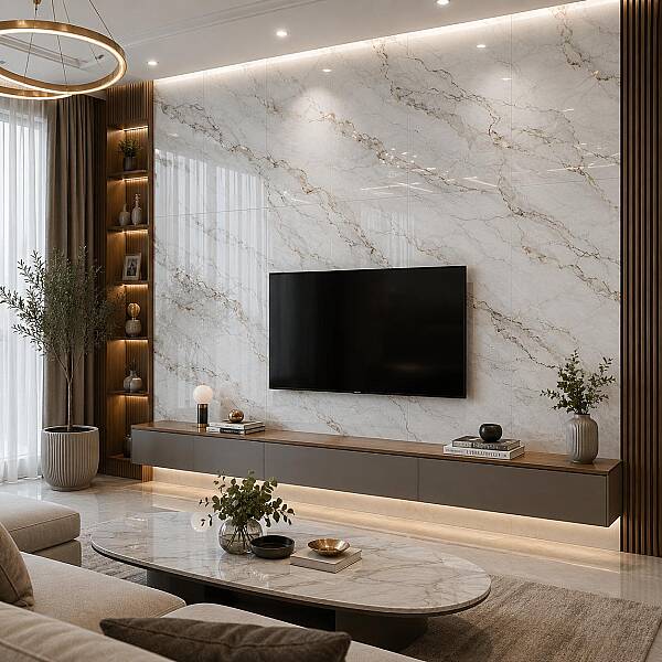 Kütahya Seramik 60x120 Adel Beyaz Rektifiye Parlak Nano - 55016326RN - 1