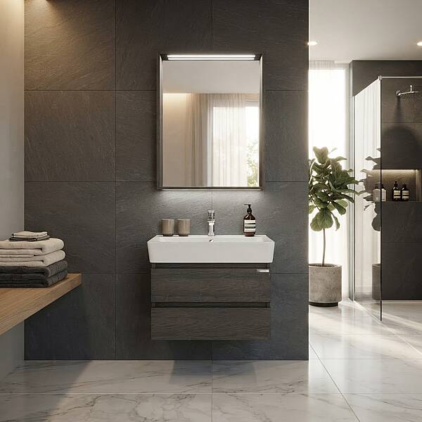 Lineart Plaza Banyo Dolabı 60 cm Antrasit-Meşe - 1