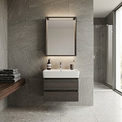 Lineart Plaza Banyo Dolabı 70 cm Antrasit-Meşe - LİNEART