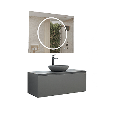 Lineart Royal Circle Banyo Dolabı 100 cm Cement Gri - 2