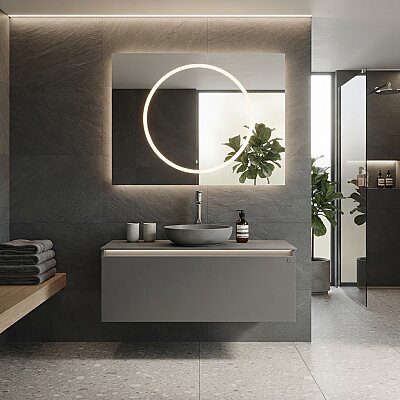 Lineart Royal Circle Banyo Dolabı 100 cm Cement Gri - LİNEART