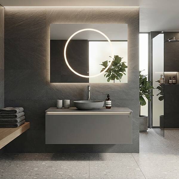 Lineart Royal Circle Banyo Dolabı 100 cm Cement Gri - 1