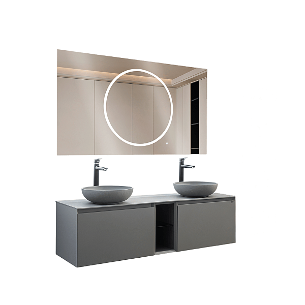 Lineart Royal Circle Banyo Dolabı 140 cm Cement Gri - 2