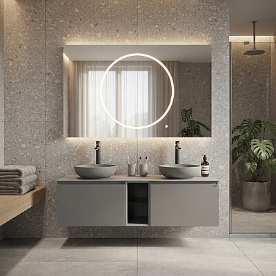 Lineart Royal Circle Banyo Dolabı 140 cm Cement Gri - LİNEART