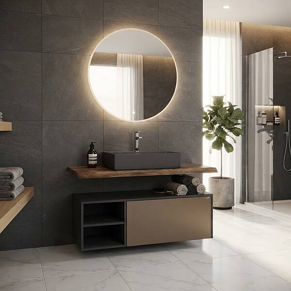 Lineart Timber Banyo Dolabı 125cm Gri-Cappucino - 1
